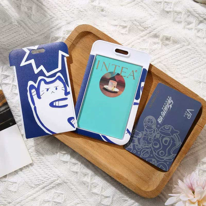 Cat Badge Holders: Stylish, Secure, Versatile: dark blue, white cartoon cat character, cartoon, kawaii style