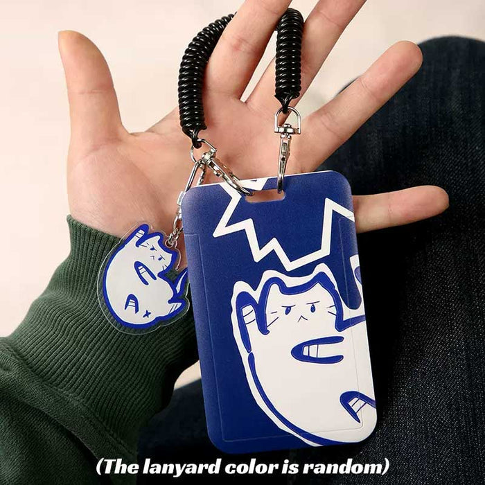 Cat Badge Holders: Stylish, Secure, Versatile: dark blue, white cartoon cat character, cartoon, kawaii style