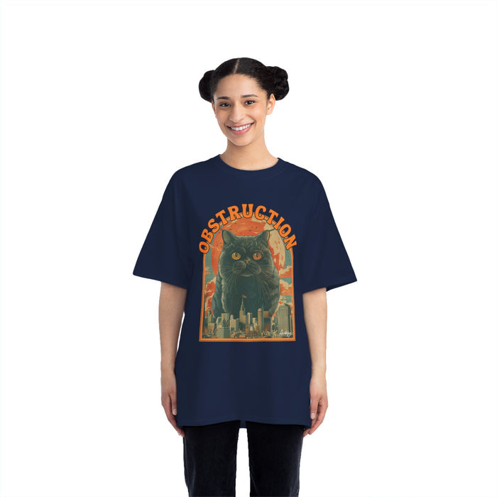 Cat Blockade Vintage Tee: dark charcoal gray, black black cat with cityscape and destruction theme, vintage cartoon graphic s