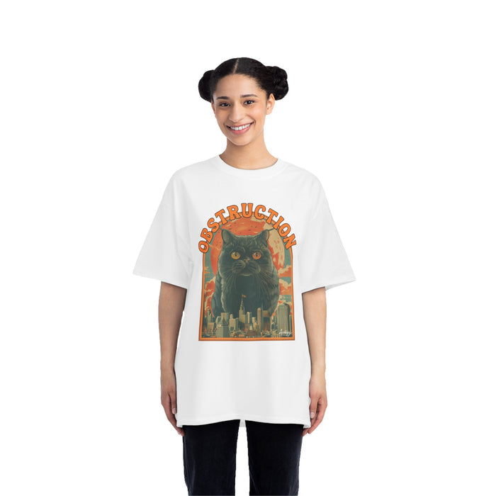Cat Blockade Vintage Tee: dark charcoal gray, black black cat with cityscape and destruction theme, vintage cartoon graphic s