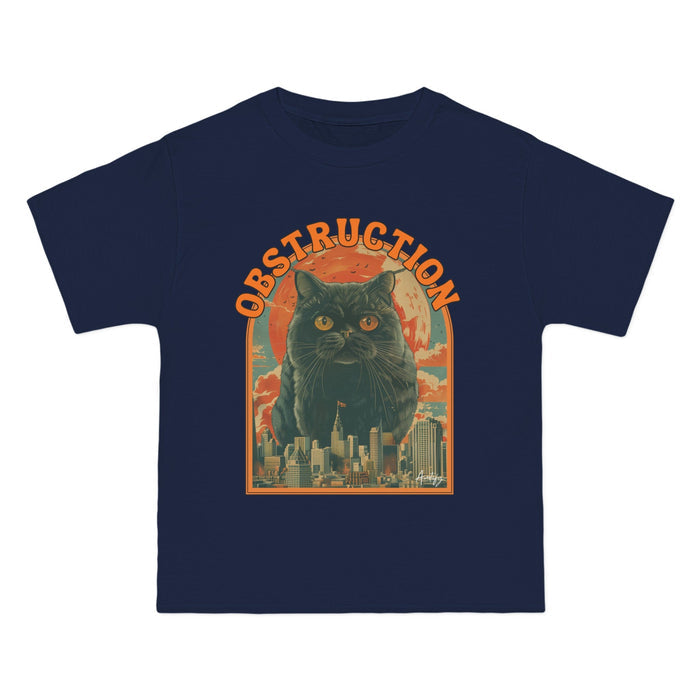 Cat Blockade Vintage Tee: dark charcoal gray, black black cat with cityscape and destruction theme, vintage cartoon graphic s