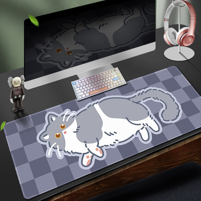 Cat Desk Mat: Durable, Non-Slip, Vibrant: brown, cream cartoon cat, kawaii cartoon style