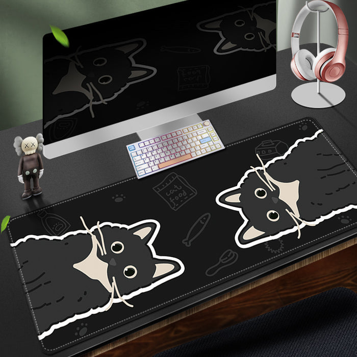 Cat Desk Mat: Durable, Non-Slip, Vibrant: brown, cream cartoon cat, kawaii cartoon style