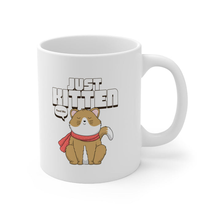Cat Lover's Delight Novelty Kitten Mug: white, brown cartoon kitten/cat, cartoon, kawaii style