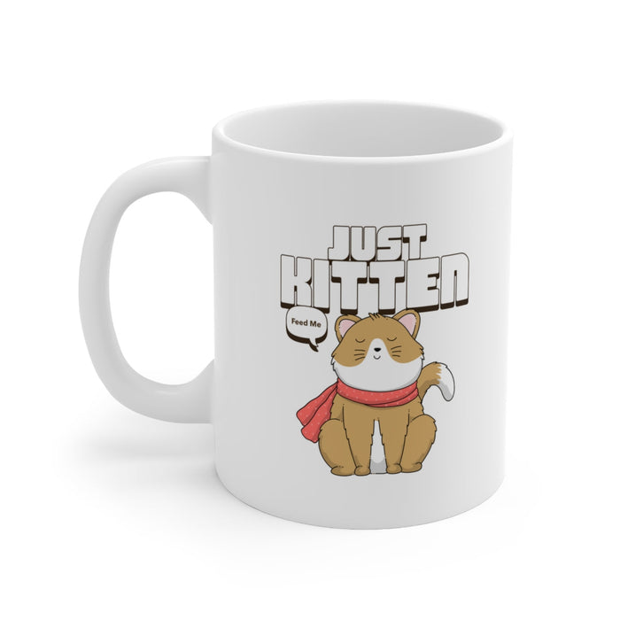 Cat Lover's Delight Novelty Kitten Mug: white, brown cartoon kitten/cat, cartoon, kawaii style