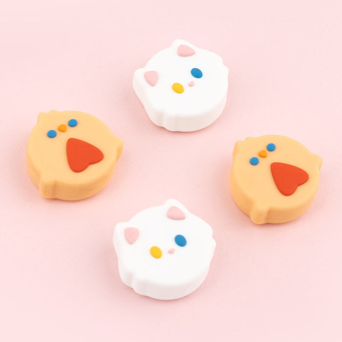 Cat Nintendo Thumb Grips for Switch: white, gray cat faces, cute cartoon kawaii style
