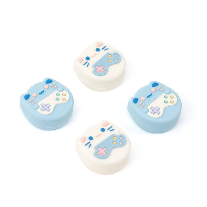 Cat Nintendo Thumb Grips for Switch: white, gray cat faces, cute cartoon kawaii style