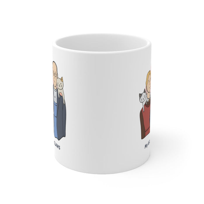 Cat Novelty Mug: My Children Possess Claws: white, gray cartoon couple with two cats