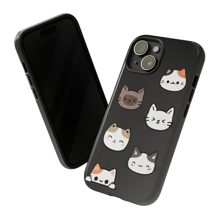 Cat-Tastic iPhone Case for the Toughest Feline Lovers: black, white cats, kawaii cartoon style