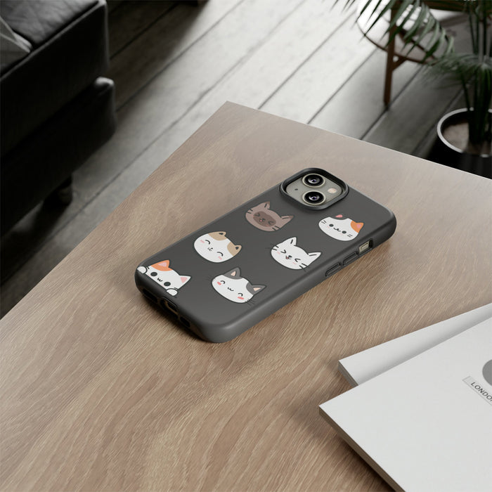 Cat-Tastic iPhone Case for the Toughest Feline Lovers: black, white cats, kawaii cartoon style