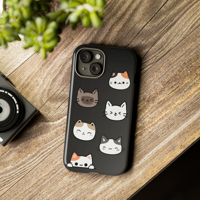 Cat-Tastic iPhone Case for the Toughest Feline Lovers: black, white cats, kawaii cartoon style