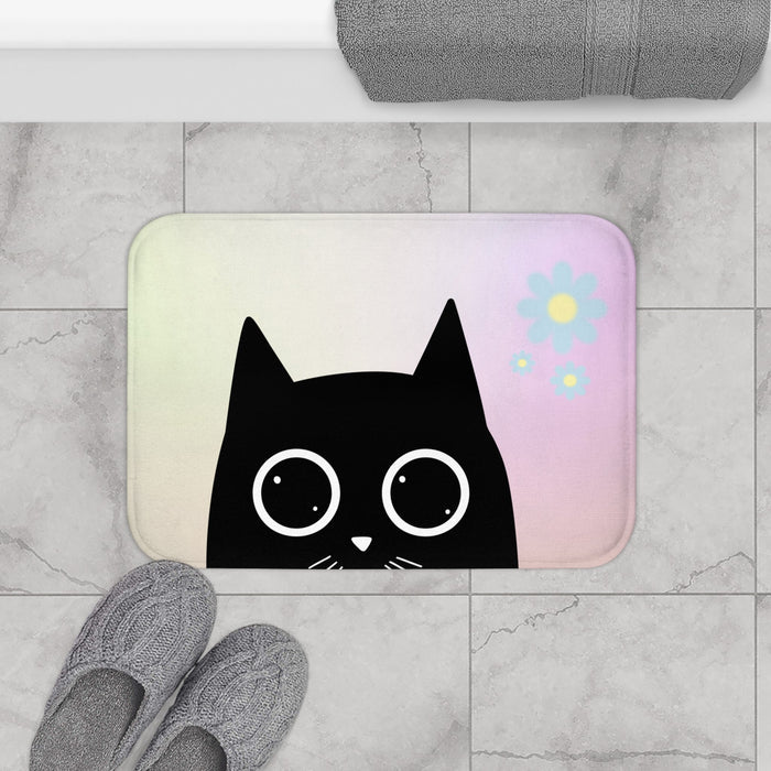 Cat-themed Anime Bath Mat that Exudes Cuteness: black, white black cat, cartoon kawaii style