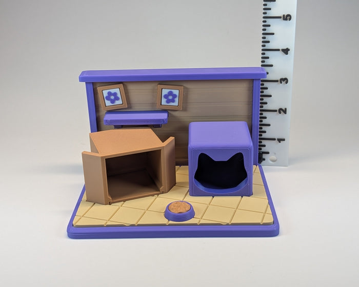 Tiny Habitat Cats Playset with ruler showing height of 3.5 inches