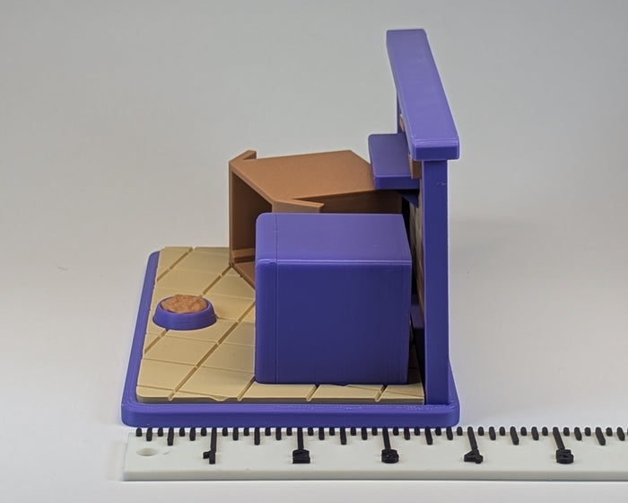Tiny Habitat Cats Playset with ruler showing depth of 4 inches