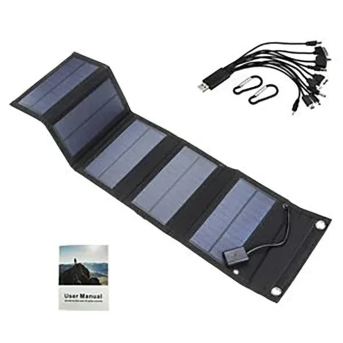 Cell Phone Solar Charger with USB Connection, Portable: black, dark blue foldable solar panel, portable outdoor/camping produ