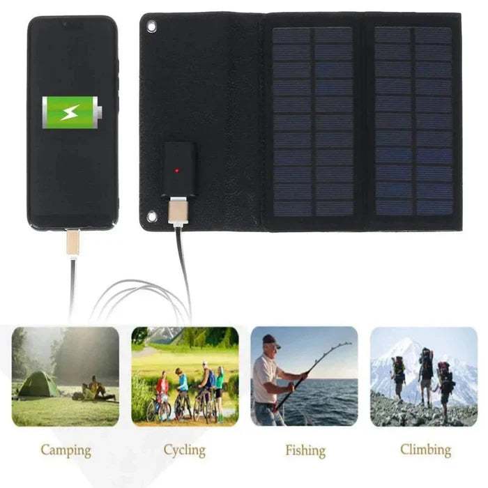 Cell Phone Solar Charger with USB Connection, Portable: black, dark blue foldable solar panel, portable outdoor/camping produ