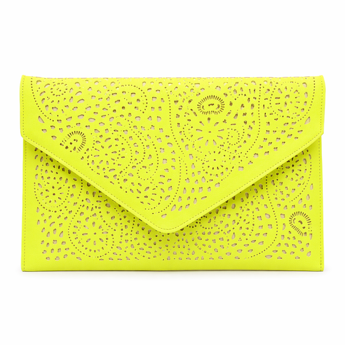 Chain Strap Laser-Cut Clutch by Coseey: A Revised Title YELLOW