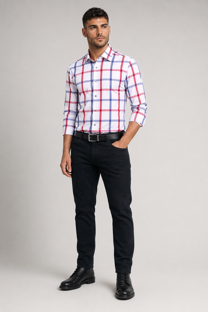 Checkered Button-Down Men's Shirt: Keeping Style Classic! White
