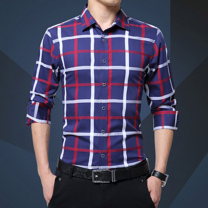 Checkered Button-Down Men's Shirt: Keeping Style Classic!: white, red button-up shirt, casual style