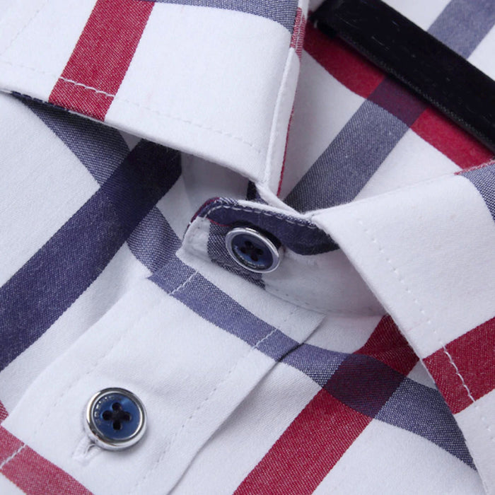 Checkered Button-Down Men's Shirt: Keeping Style Classic!: white, red button-up shirt, casual style