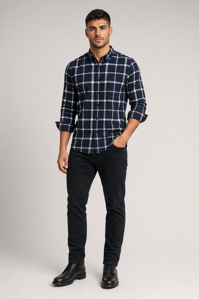 Checkered Cotton Shirt for Men with Long Sleeves Default