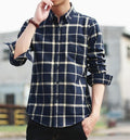 Checkered Cotton Shirt for Men with Long Sleeves: navy blue, white button-up shirt, casual style