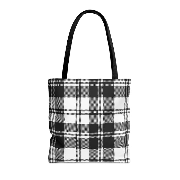 Checkered Plaid Tote Bag in Black: black, white tote bag, minimal style