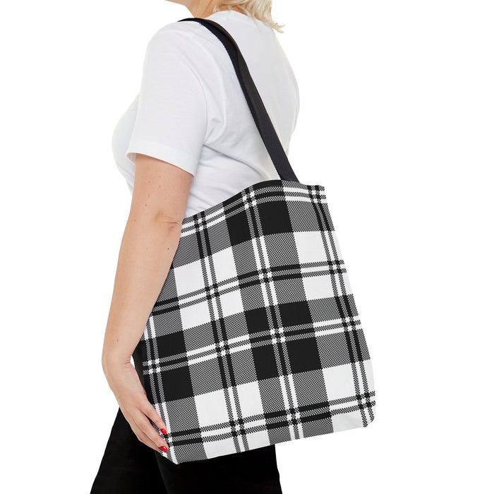 Checkered Plaid Tote Bag in Black: black, white tote bag, minimal style