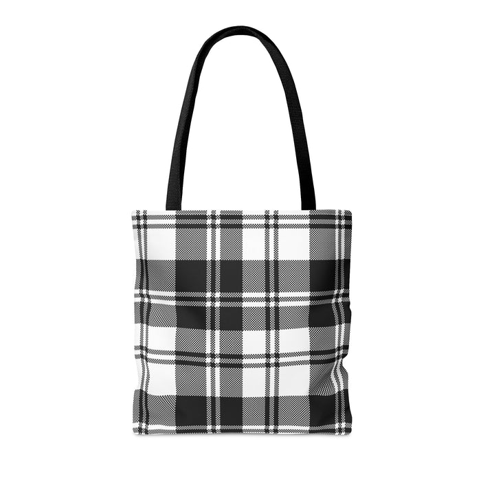 Checkered Plaid Tote Bag in Black: black, white tote bag, minimal style