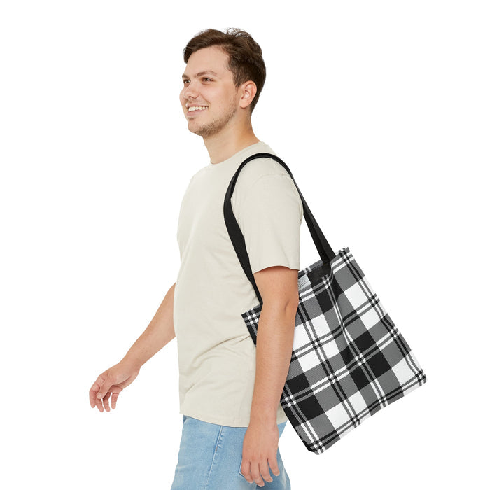 Checkered Plaid Tote Bag in Black: black, white tote bag, minimal style