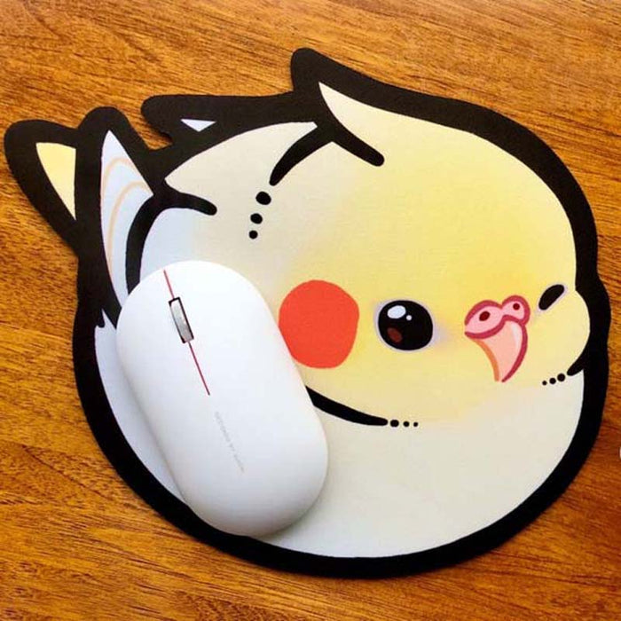 Chibi Bird Mouse Pads: Avian Charm: cream, black cartoon animal character, kawaii cartoon style