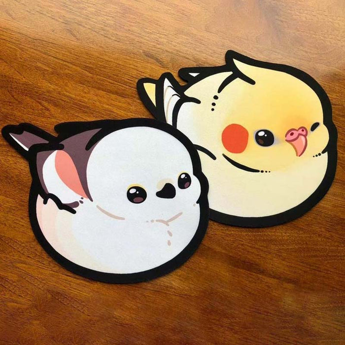 Chibi Bird Mouse Pads: Avian Charm: cream, black cartoon animal character, kawaii cartoon style