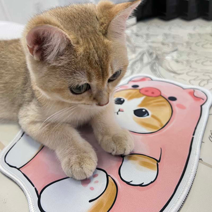 Chibi Cat Mouse Pad, Adorable and Durable: pink, white dog character, kawaii cartoon style