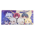 Chibi Honkai Star Rail Mouse Pad: purple, blue anime-style chibi characters, kawaii cartoon anime style