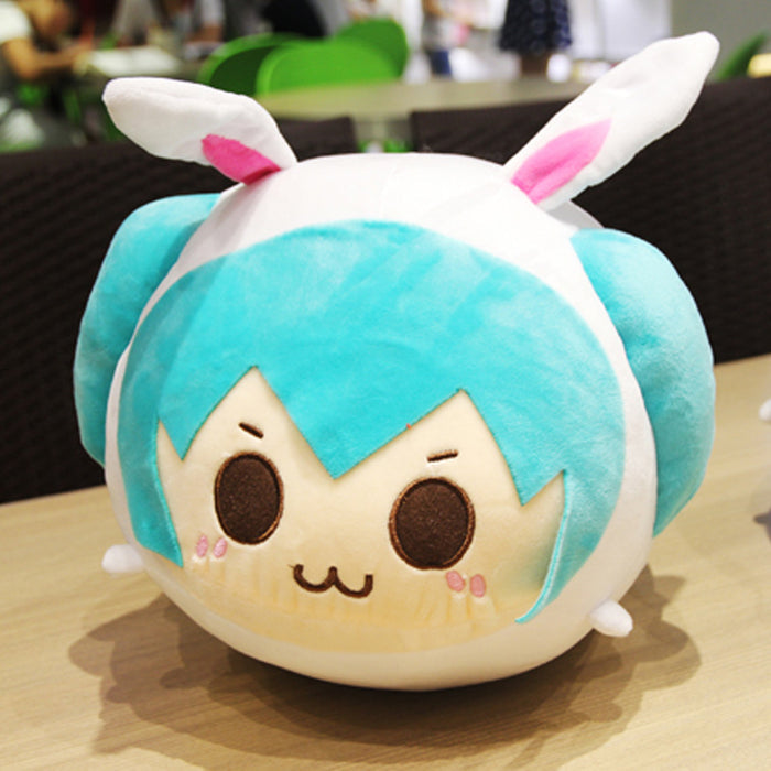 Chibi Miku Bunny Plush Toy: white, turquoise anime-style character with bunny ears, kawaii cartoon style