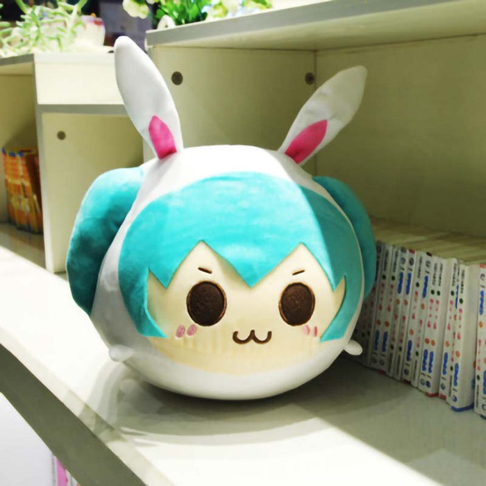 Chibi Miku Bunny Plush Toy: white, turquoise anime-style character with bunny ears, kawaii cartoon style