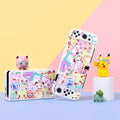 Chibi Switch OLED Cover Set: Cute Protection: white, pink Pokémon characters, including Pikachu, Bulbasaur, Jigglypuff, Meowt