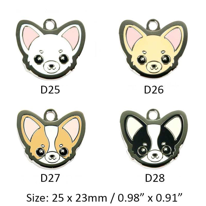 Chihuahua Dog ID Tags with Engraving: white, black dog, cartoon kawaii style