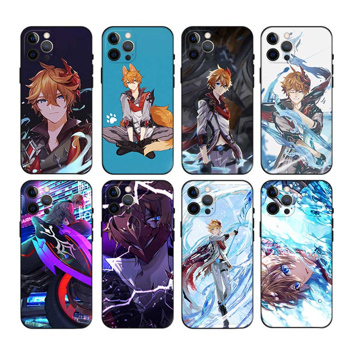 Childe Genshin Impact Phone Case: black, blue anime-style male character, anime, fantasy, action style