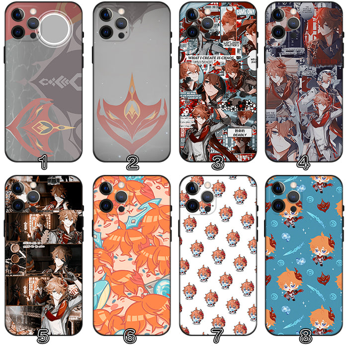 Childe Genshin Impact Phone Case: black, blue anime-style male character, anime, fantasy, action style