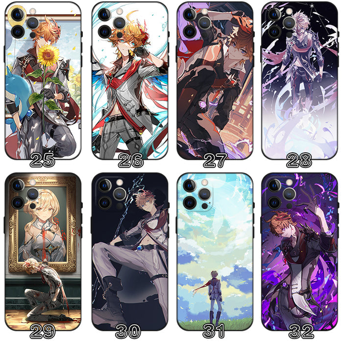 Childe Genshin Impact Phone Case: black, blue anime-style male character, anime, fantasy, action style