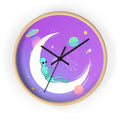 Chilltime Extraterrestrial Wall Clock: purple, white alien in space, cartoon, whimsical space theme style