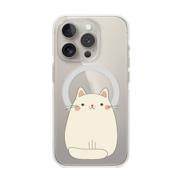 Chubby Cat Magnetic iPhone Case with Kawaii Design by Oneticase: clear, beige cat, kawaii cartoon style