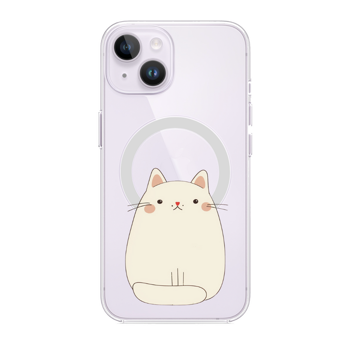 Chubby Cat Magnetic iPhone Case with Kawaii Design by Oneticase: clear, beige cat, kawaii cartoon style