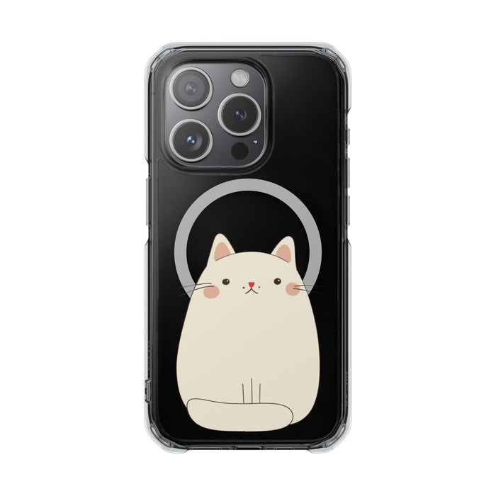 Chubby Cat Magnetic iPhone Case with Kawaii Design by Oneticase: clear, beige cat, kawaii cartoon style