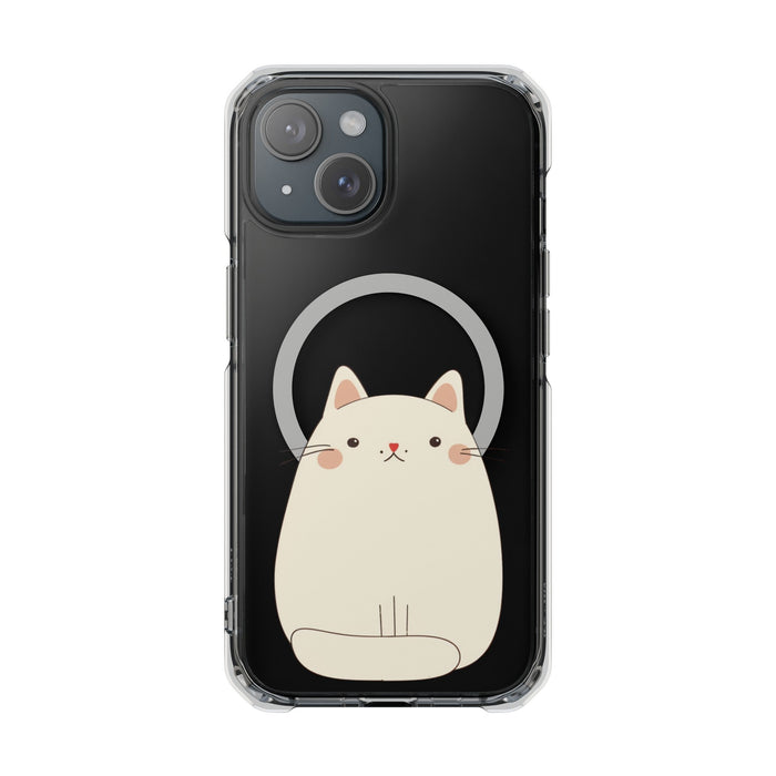 Chubby Cat Magnetic iPhone Case with Kawaii Design by Oneticase: clear, beige cat, kawaii cartoon style