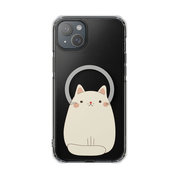 Chubby Cat Magnetic iPhone Case with Kawaii Design by Oneticase: clear, beige cat, kawaii cartoon style