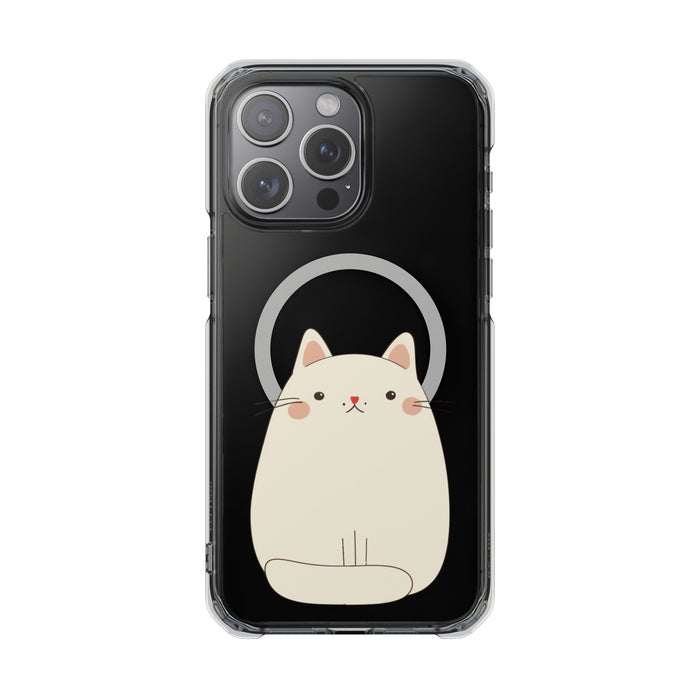 Chubby Cat Magnetic iPhone Case with Kawaii Design by Oneticase: clear, beige cat, kawaii cartoon style