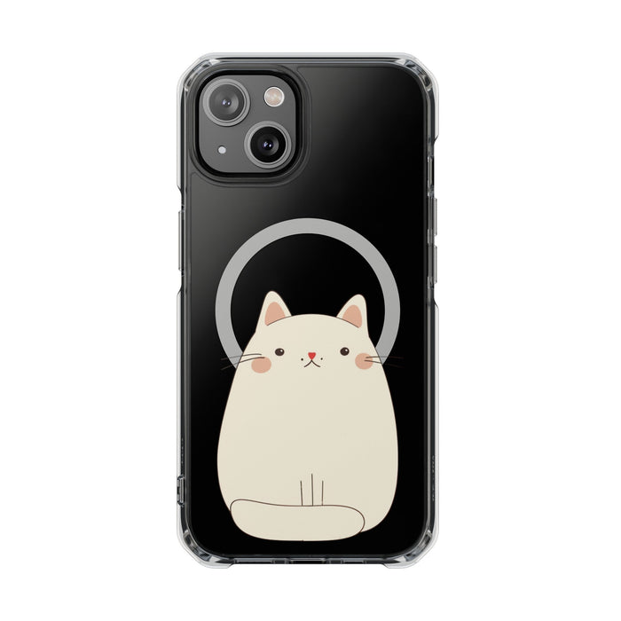 Chubby Cat Magnetic iPhone Case with Kawaii Design by Oneticase: clear, beige cat, kawaii cartoon style
