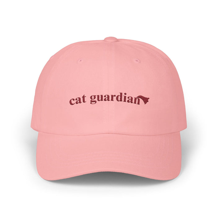 Classic Cat Protector Cap: pink, dark burgundy cat, minimal style